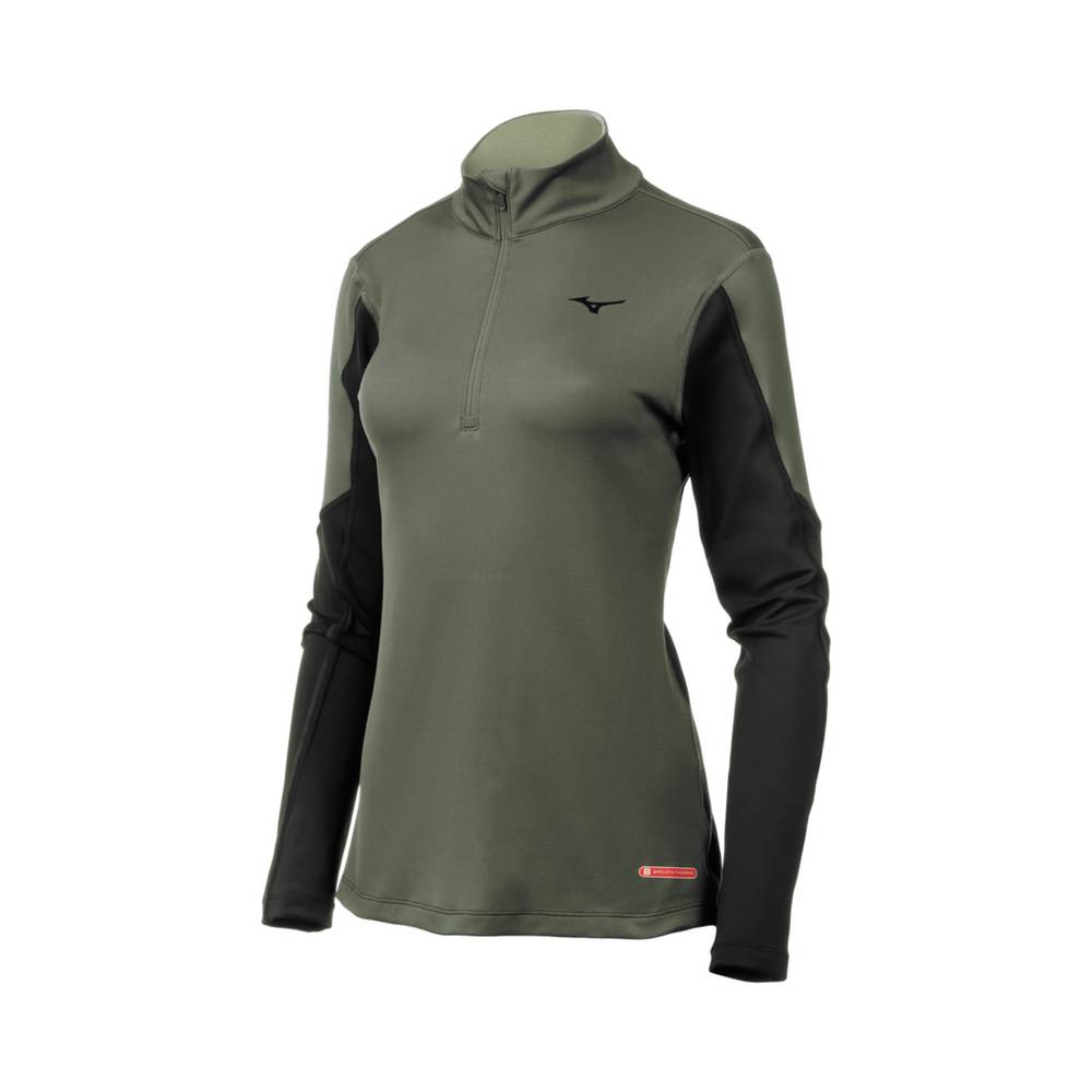 Mizuno Women's Breath Thermo® Half Zip Base Layer Green/Black (422019-DYV)